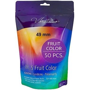 VIBRATISSIMO Fruit Color condooms 50-pack I authentiek gevoel & extra vochtig I Condooms voor mannen I Hersluitbare condoomverpakking I Kleurrijke condooms I Ultradunne condooms I b=49mm