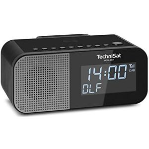 TechniSat VIOLA CR 1 - Dab+ wekkerradio met draadloos opladen (Dab, FM, twee alarmen, snooze, slaapfunctie, USB-oplaadfunctie, hoofdtelefoonaansluiting, 3,3 W, 3,5 inch display, voeding) zwart