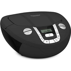 TechniSat VIOLA CD-1 - draagbare stereo cd-speler, boombox met praktische draaggreep (CD-radio voor kinderen, FM-radiotuner, bluetooth-ontvangst, 2 x 1 W RMS-vermogen, net- en batterijvoeding) zwart
