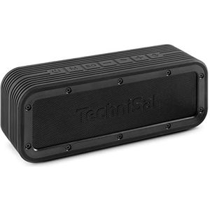 TechniSat BLUSPEAKER OD TWS Bluetooth-luidspreker voor buiten (stereo, 30 watt, handsfree met microfoon, metalen voorkant en rubberen frame, IPX6, batterij, True Wireless stereo) zwart