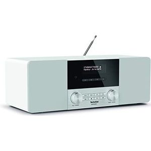 TechniSat DIGITRADIO 4 DAB-radio (DAB+, FM, Bluetooth-audiostreaming (ontvangst), hoofdtelefoonaansluiting, AUX-ingang, wekkerradio, OLED-display, 20 watt RMS, Elac luidspreker) wit