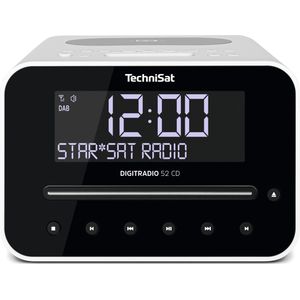 TechniSat DIGITRADIO 52 CD - Stereo DAB Wekkerradio met twee instelbare wektijden (DAB+, FM, Snooze, Sleeptimer, dimbaar display, Bluetooth, draadloze oplaadfunctie, CD-speler) wit