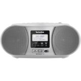 TechniSat DIGITRADIO 1990 - Stereo-boombox met DAB+/FM-radio en CD-speler (Bluetooth-audiostreaming, hoofdtelefoonaansluiting, USB, AUX in, oplaadfunctie, klok, 2 x 1,5 watt uitgangsvermogen) zilver