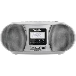 TechniSat DIGITRADIO 1990 - Stereo-boombox met DAB+/FM-radio en CD-speler (Bluetooth-audiostreaming, hoofdtelefoonaansluiting, USB, AUX in, oplaadfunctie, klok, 2 x 1,5 watt uitgangsvermogen) zilver