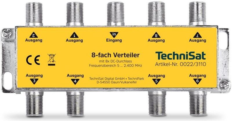 Technisat 8-Weg Verdeler Geel/Zilver