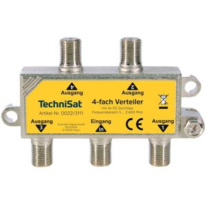 TechniSat 4-weg splitter voor de distributie van satelliet-, kabel- en terrestrische signalen (DC, zonder diodekoppeling, compatibel met DiSEqC, TECHNIROUTER), zilver