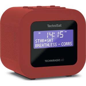 TechniSat TECHNIRADIO 40 - DAB+ Radiowekker (DAB, FM, wekker met twee instelbare wektijden, sleeptimer, snooze-functie, dimbaar LCD-display, USB-laadfunctie) rood