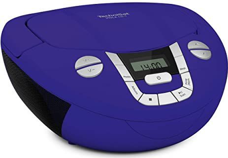 TechniSat Viola CD-1 Draagbare stereo-cd-speler, boombox met praktische handgreep (cd-radio, FM-radio-tuner, bluetooth-ontvangst, 2 x 1 W RMS-vermogen, netvoeding en batterij), blauw