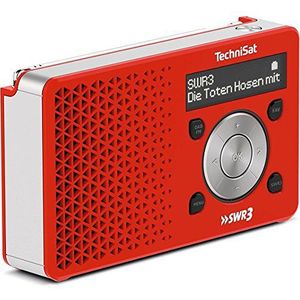 TechniSat DIGITRADIO 1 SWR3-Edition - DAB Radio (klein, draagbaar, met luidspreker, DAB+, FM, favorietengeheugen, directe keuzeknop naar SWR3, 1 Watt RMS) rood/zilver