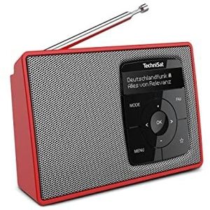 TechniSat Digittradio 2 Draagbare DAB+/FM-radio met accu (met Bluetooth audiostreaming, wekfunctie, OLED-display, hoofdtelefoonaansluiting, luidspreker 1 W RMS), rood/zilver