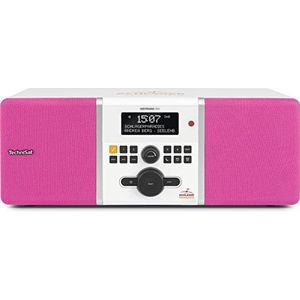 TechniSat Digitradio 305 Schlagerparadies Edition DAB radio (met basreflex-houten behuizing, DAB+, FM, stationaire bediening, directe keuzeknop voor slagparadijs) wit/roze
