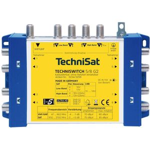 TechniSat Techniswitch 5/8 G2, DC-NT Satelliet multiswitch Ingangen (satelliet): 5 (4 satelliet / 1 terrestrisch) Aantal gebruikers: 8