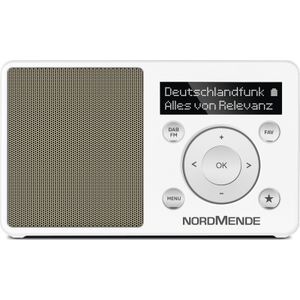 Nordmende Transita 100 Draagbare DAB radio met hoge ontvangst (DAB+, FM, luidspreker, hoofdtelefoonaansluiting, opslag van favorieten, OLED-display, batterij, klein, draagbaar) wit