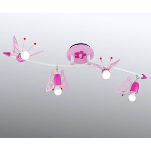 Elobra Welle Falter Kinderlamp voor meisjes, prachtige plafondlamp voor de kinderkamer voor meisjes, lamp vlinder, roze, bloemen, beweegbare plafondspot, 100 x 20 x 25 cm, roze roze