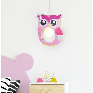 Elobra Kinderlamp plafondlamp hanglamp uil, hout, kinderkamer, roze, A++, 40 x 30 x 10 cm