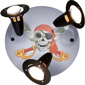 Elobra Piratenlamp kinderkamer plafondlamp kinderkamer grijs rood 3 spots draaibaar met E14-fitting jongens