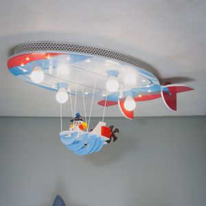 Elobra Plafondlamp kinderkamer ""luchtschip met Joe"" | Schattige plafondlamp sterrenhemel met luchtschip-design, serieschakeling, handwerk, blauw/rood/wit incl. 20 LED's, Made in Germany