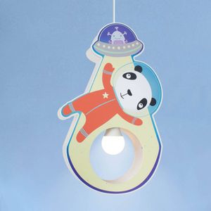 Elobra hanglamp Little Astronauts Panda hanglamp, hout, rood, blauw