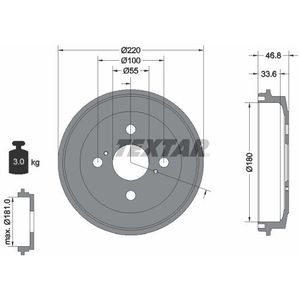 Textar - 94036400 - Remtrommel - Voor Daihatsu en Subaru - Diameter 220 mm