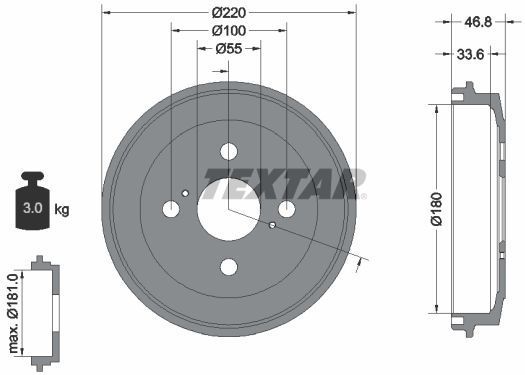 Textar - 94036400 - Remtrommel - Voor Daihatsu en Subaru - Diameter 220 mm