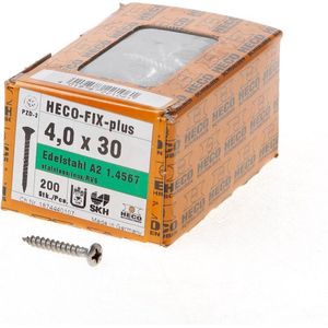 Heco Spaanplaatschroef lenskop RVS A2 pozidriv FIX-plus 4.0x30mm (per 200 stuks)