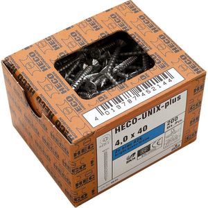 Heco 30135371 Unix-plus Spaanplaatschroef - Staal - Verzinkt - Verzonken - Voldraad - Pozidriv - PZ2 - 3,5 x 40mm (200st)