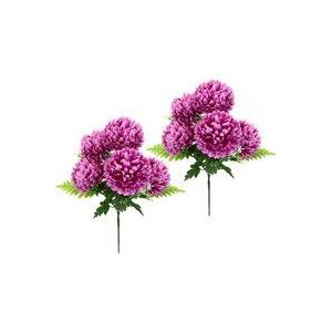 Flair Flower Boeket van chrysant, set van 2 boeketten, zijden bloemen, boeket, bloemenarrangement, bloemenstruik, kunstbloemen, boeketten, onnechte bloemen, donkerroze, ca. 50 x 30 x 60 cm