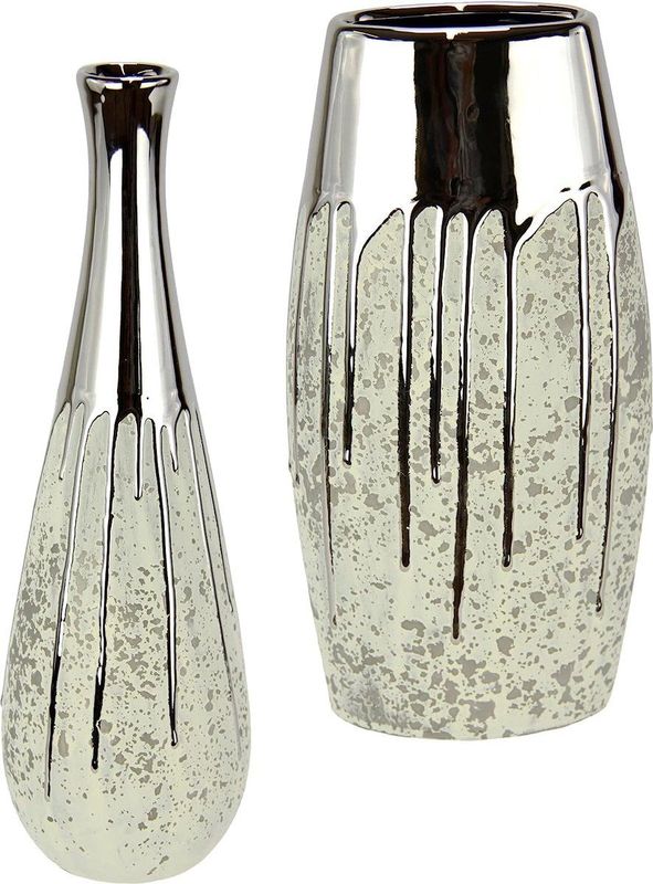 Keramiek - Vaas - Wit en Zilver - Modern Ontwerp