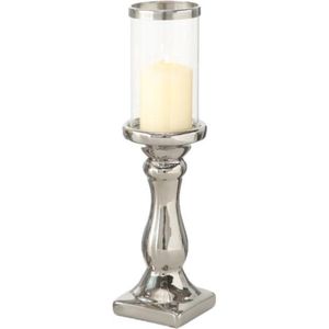Zilveren keramiek kaarsenhouder/windlicht voor stompkaarsen 36 x 9 cm met glazen top