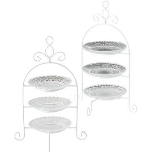 Boltze Etagere - 3 - laags - wit - 30 x 23 cm - metaal en glas - serveerplateau