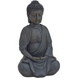 Deco by Boltze Boeddha beeld Zen - kunststeen - antiek donkergrijs - 13 x 10 x 20 cm - home deco en tuin beelden - met open steen structuur