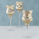 Luxe Glazen Design Kaarsenhouders/Windlichten set van 3x Stuks Metallic Goud met Formaat Tussen de 30 en 40 cm