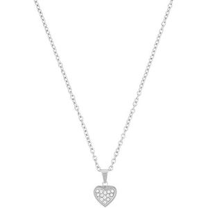 s.Oliver halsketting met hanger van roestvrij staal meisjesketting voor kinderen, met glas, 37+3 cm, wit, hart, Wordt geleverd in sieradendoosje, 9054046