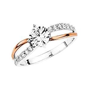 Amor Ring 925 Sterling Zilveren Dames Ringen, Met Zirkonia Synth., Tweekleurig, Wordt Geleverd In Sieraden Geschenkverpakking, 9293032