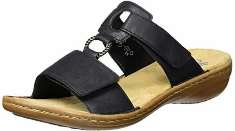 Rieker Slippers , sleehak, zomerschoen, pantoffels met juwelenring