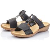 Rieker - 60885 - Damesslippers - Zwart - Synthetisch - Plat