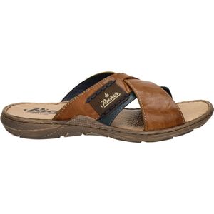 Rieker - Heren Slippers - Cognac - Leder - Open Teen - Rubber Zool