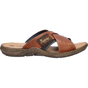 Rieker - Heren Slippers - Cognac - Leder - Open Teen - Rubber Zool