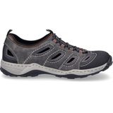 Rieker - Instappers - Zwart Grijs - Leer - Elastiek Sluiting