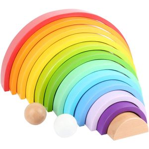 Small Foot - Houten Bouwblokken - Regenboog - Kleurrijk - 14 Onderdelen