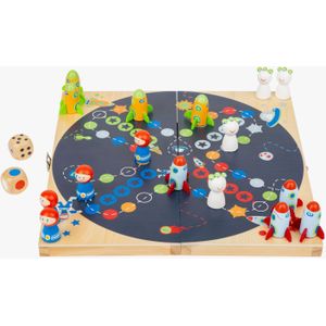 Small Foot - Houten Ludospel Ruimtevaart | Leeftijd 4+ | 2-4 spelers | Hoogwaardig hout | Kleurrijke dobbelstenen