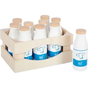 Houten Melkflesjes in een kratje