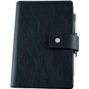 bind 16800 notitieboek met ringmechanisme, A6, kunstleer, zwart, ca. 19 x 13,5 x 2,5 cm, ringband van kunstleer met gelinieerd notitieblok