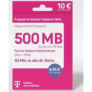 Telekom MagentaMobi Start S prepaid kaart met platte naar een persoonlijk doelnummer en telefonie en sms-sms-netwerk