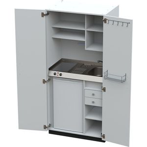 Keukenblok met vleugeldeuren, 2-pits keramische kookplaat van glas, wasbak rechts, wit, 1956 x 900 x 650 mm