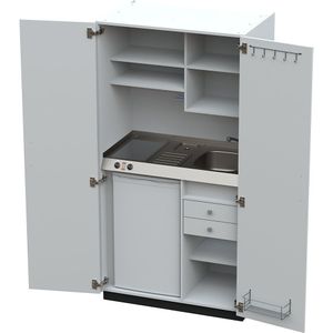 Keukenblok met vleugeldeuren, 2-pits keramische kookplaat van glas, wasbak rechts, wit, 1956 x 1000 x 650 mm