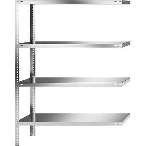 Roestvast stalen stelling, stellinghoogte 1500 mm, aanbouwstelling, breedte x diepte = 1100 x 400 mm