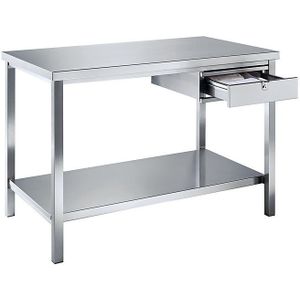 eurokraft basic Werktafel van roestvast staal, 1 lade, 1 volledig legbord, breedte 1500 mm