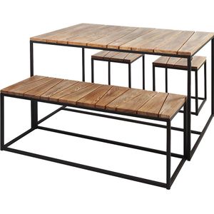 Tafelgroep voor buiten ALOIS, incl. tafel, bank, 2 krukken, zwart/robinia