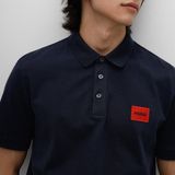 HUGO - Dereso - T-shirt - Nachtblauw/Rood - Jersey, Polokraag, Knoopsluiting